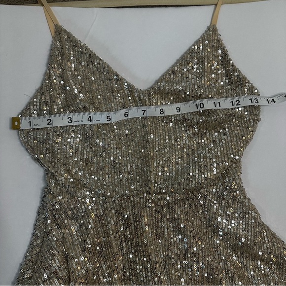 Lulus XS Gold Sequin Fit & Flare Mini Dress Sparkly Party Cocktail - Picture 8 of 16